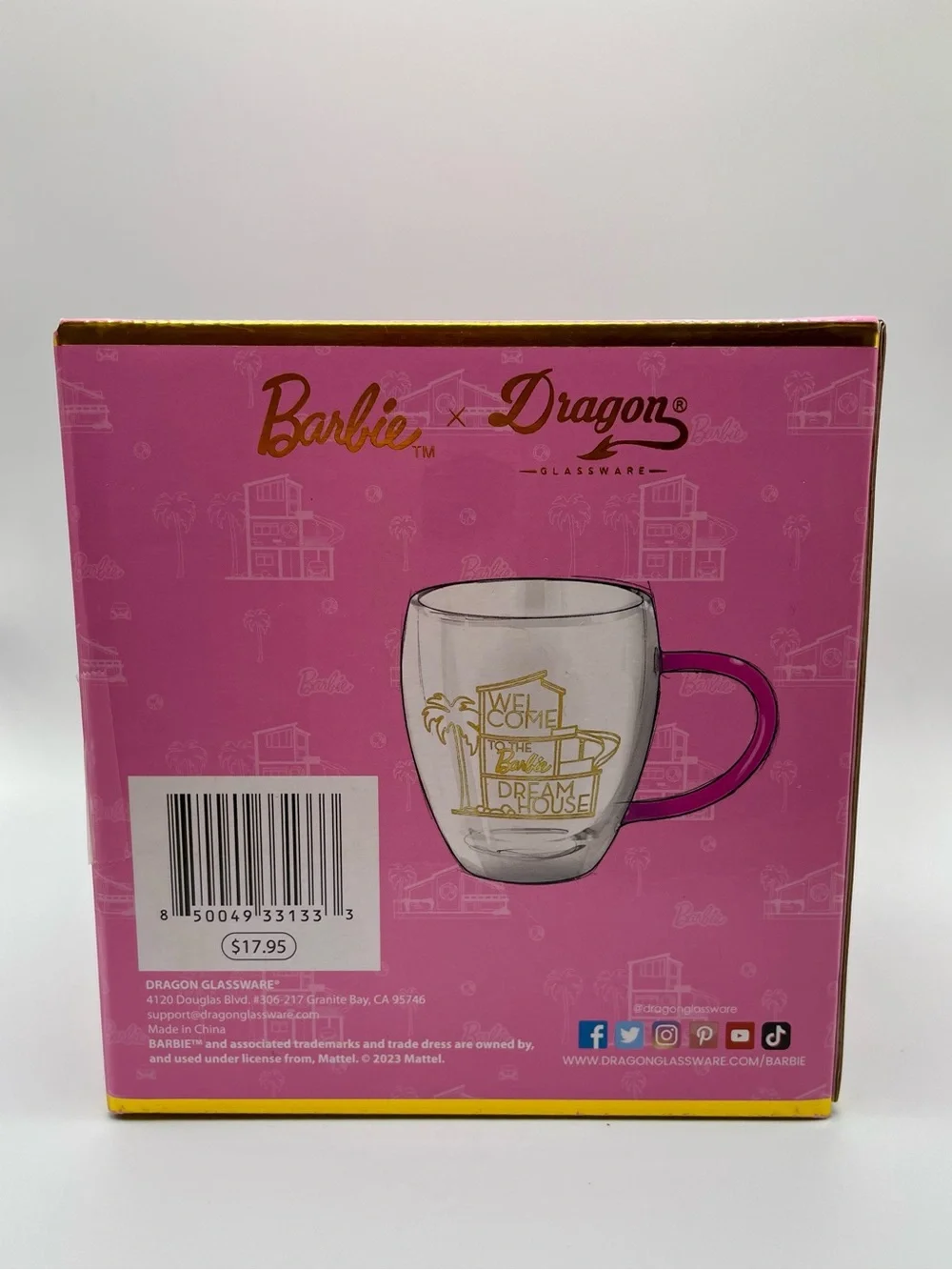 Barbie Clear,  Pink, and Gold  Coffee Mug 16oz